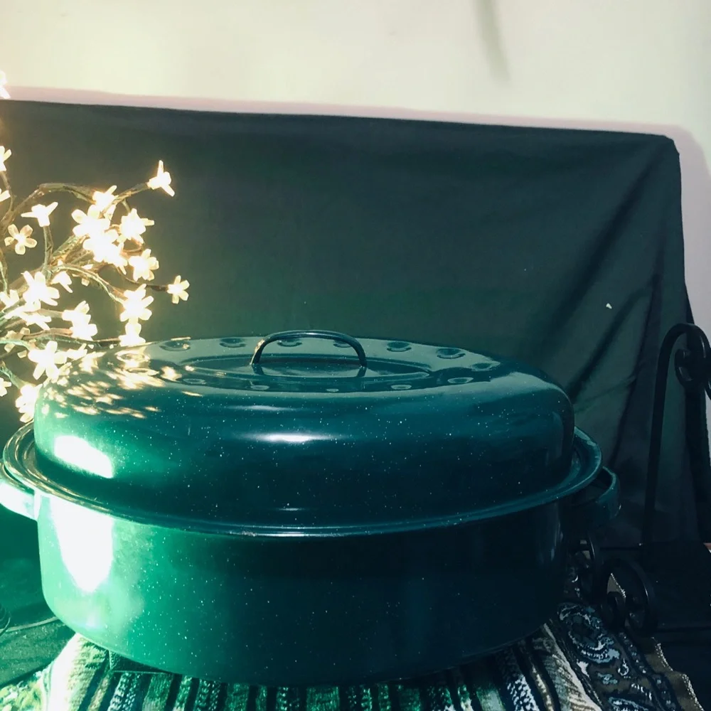 Green Enamel Roaster with Lid